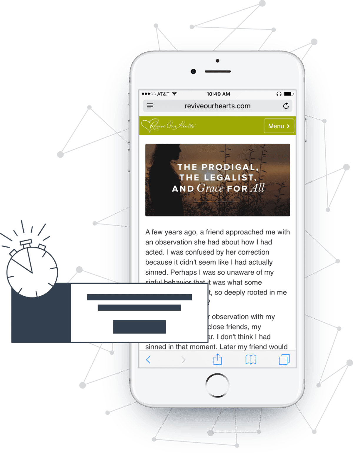 A phone showing a donation message that appears at the right moment on a ministry website
